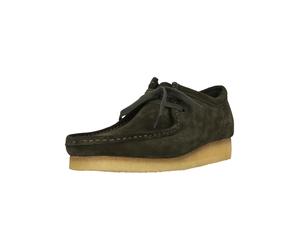 Schnürschuh CLARKS "Wallabee Forest Green Sde", Herren, Gr. 42,5, grün, Leder, Schuhe Schnürschuh, mit ikonischer Sohle (37013564-42,5) grün
