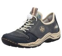 Schnürschuh RIEKER, Damen, Gr. 37, blau (blau, kombiniert), Lederimitat, Textil, Schuhe Schnürschuh, mit elastischem Gummizug (13896921-37)