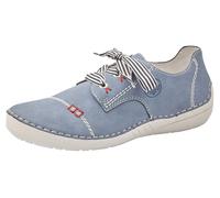 Schnürschuh RIEKER, Damen, Gr. 42, blau (jeansblau), Velourslederimitat, Schuhe Schnürschuh, Halbschuh, Freizeitschuh, Schnürer mit toller Ziernaht (38280559-42) jeansblau