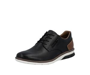 Schnürschuh RIEKER, Damen, Gr. 46, schwarz, cognac, Glattleder, unifarben mit Farbeinsatz, Schuhe Schnürschuh, Halbschuh, Freizeitsneaker, Casual-Schnürer mit Perforation (68128624-46) schwarz, cognac