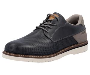 Schnürschuh RIEKER, Herren, Gr. 41, blau (blau, grau), Leder, Lederimitat, Schuhe Schnürschuh, Halbschuh, Casual-Schnürer mit leichtem Einstieg dank Gummizug (49572063-41) blau, grau