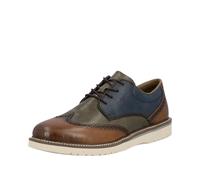Schnürschuh RIEKER, Herren, Gr. 42, cognac, khaki, blau, Glattleder, Lyralochung, mehrfarbig, Schuhe Schnürschuh, Schnürschuh, Business-Schnürer, Lyralochung, in bequemer Form (68475066-42) cognac, kh