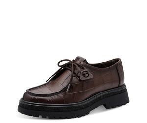 Schnürschuh TAMARIS, Damen, Gr. 36, mokka, kroko, Leder, Lederimitat, Reptilienprägung, clean, Schuhe Schnürschuh, Chunky Slipper, Halbschuh mit Mokassin-Naht (78204045-36) mokka, kroko