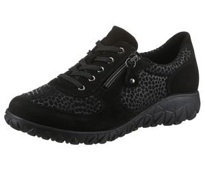 Schnürschuh WALDLÄUFER "HAVY-Soft", Damen, Gr. 6,5, schwarz, Nubukleder, Textil, Schuhe Schnürschuh, Freizeitschuh, Halbschuh, Komfortschuh mit Reißverschluss, H-Weite (41588344-6,5) schwarz