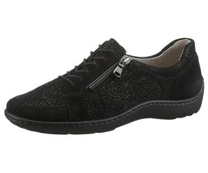 Schnürschuh WALDLÄUFER "HENNI", Damen, Gr. 6,5, schwarz, Nubukleder, Veloursleder, unifarben, Schuhe Schnürschuh, Bequemschuh, Komfortschuh, Sneaker, bequeme Schuhweite H (= sehr weit) (96020924-6,5)