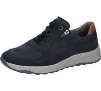 Schnürschuh WALDLÄUFER "K-John", Herren, Gr. 9,5 (44), blau (dunkelblau, cognac), Nubukleder, unifarben mit Farbeinsatz, Schuhe Schnürschuh, Schnürschuh, Bequemschuh, H-Weite, mit seitlichem Reißversc