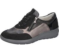 Schnürschuh WALDLÄUFER "M-TONIA", Damen, Gr. 6,5, schwarz (schwarz, grau, bronzefarben), Nappaleder, Nubukleder, Veloursleder, metallic, Schuhe Schnürschuh, Komfortschuh, Sneaker, Bequemschuh, Reißver
