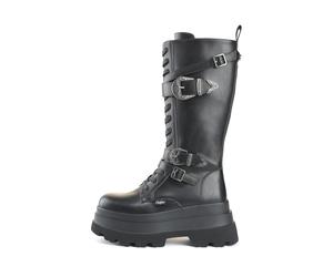 Schnürstiefel BUFFALO "JUPITER WEST LACE UP HIGH", Damen, Gr. 41, Normalschaft, schwarz, Lederimitat, Schuhe Schnürstiefel, Plateaustiefel mit Memory Foam-Innensohle (68006900-41) schwarz