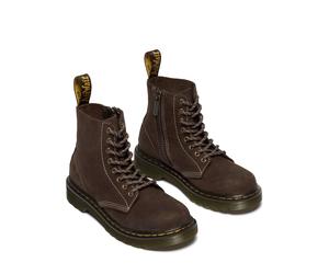 Schnürstiefel DR. MARTENS "8 Eye Boot ROMARIO", Mädchen, Gr. 34, braun, Leder, Schuhe Schnürstiefel, Kinderschuh, Freizeitstiefel mit zusätzlichem Innenreißverschluss (69951450-34) braun