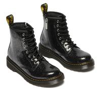Schnürstiefel DR. MARTENS "8 Eye Boot ROMARIO", Mädchen, Gr. 34, schwarz (schwarz, grau nebula glitter), Lackleder, Glitzer, Schuhe Schnürstiefel, Kinderschuh, Freizeitstiefel mit zusätzlichem Innenre