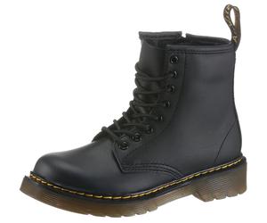 Schnürstiefel DR. MARTENS "8 Eye Boot ROMARIO", Mädchen, Gr. 34, schwarz (schwarz softy uni), Leder, unifarben, Schuhe Schnürstiefel, Kinderschuh, Freizeitstiefel mit zusätzlichem Innenreißverschluss 