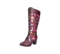 Schnürstiefel RIEKER, Damen, Gr. 36, wärmend, Varioschaft, bunt (weinrot multi), Lederimitat, geblümt, Schuhe Schnürstiefel, Langschaftstiefel mit stylischem Blumenmuster (20671221-36) weinrot multi