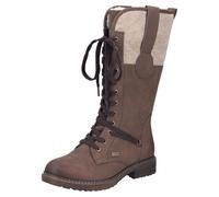 Schnürstiefel RIEKER, Damen, Gr. 43 (8,5/9), Varioschaft, dunkelbreaun, beige, Filz, Nubuklederimitat, Basic, Schuhe Schnürstiefel, Winterstiefel, Blockabsatz, Warmfutter, mit Tex-Ausstattung (2254174
