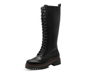 Schnürstiefel TAMARIS, Damen, Gr. 40, Normalschaft, schwarz, Lederimitat, Lyralochung, unifarben, Schuhe Schnürstiefel, Blockabsatz, Langschaftstiefel mit trendiger Lyrolochung (38263155-40) schwarz