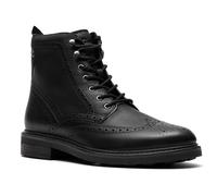 Schnürstiefelette CLARKS "Newford", Herren, Gr. 43, schwarz, Leder, Schuhe Schnürstiefelette, Budapester, Schnürboots mit elegantem Blockabsatz (63060362-43) schwarz