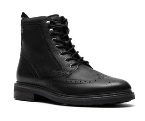 Schnürstiefelette CLARKS "Newford", Herren, Gr. 43, schwarz, Leder, Schuhe Schnürstiefelette, Budapester, Schnürboots mit elegantem Blockabsatz (63060362-43) schwarz
