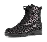 Schnürstiefelette GABOR "PISA", Damen, Gr. 39, schwarz, leo, Veloursleder, animal-print, Schuhe Schnürstiefelette, Blocakabsatz, Schnürboots im Animal-Look, Komfortweite G, Topseller (53247423-39) sch