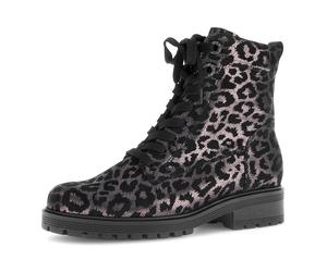 Schnürstiefelette GABOR "PISA", Damen, Gr. 39, schwarz, leo, Veloursleder, Schuhe Schnürstiefelette, Blocakabsatz, Schnürboots im Animal-Look, Komfortweite G (53247423-39) schwarz, leo