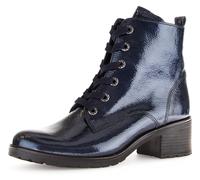 Schnürstiefelette GABOR "Tunis", Damen, Gr. 39, blau (dunkelblau), Lackleder, glänzend, Schuhe Schnürstiefelette, Blockabsatz, Schnürboots, Komfortschuh mit Anziehlasche, G-Weite (40222353-39) dunkelb