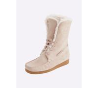 Schnürstiefelette HEINE, Damen, Gr. 39, beige (ecru), Leder, Veloursleder, Schuhe Schnürstiefelette (51286666-39) ecru