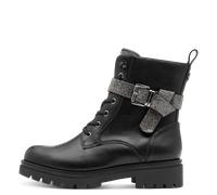 Schnürstiefelette MARCO TOZZI BY GMK, Damen, Gr. 36, schwarz, Lederimitat, Textil, kontrastfarbene Details, unifarben, Schuhe, Blockabsatz, Schnürboots, Zierriemen mit Strasssteinen besetzt (32274750-