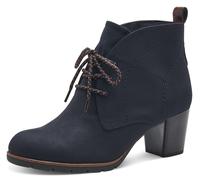 Schnürstiefelette MARCO TOZZI, Damen, Gr. 41, blau (dunkelblau kombiniert), Lederimitat, Textil, Veloursleder, unifarben, Schuhe Schnürstiefelette, Blockabsatz, Ankleboots, Schnürboots mit Ziernähten