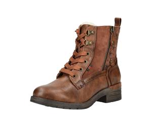 Schnürstiefelette MUSTANG SHOES "Mustang Shoes Stiefelette Lederimitat/Textil", Damen, Gr. 37, braun, Lederimitat, Textil, Schuhe Schnürstiefelette (60286966-37) braun