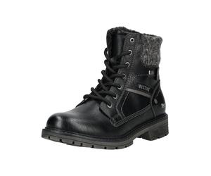 Schnürstiefelette MUSTANG SHOES "Mustang Shoes Stiefelette Lederimitat/Textil", Damen, Gr. 40, schwarz, Lederimitat, Textil, Schuhe Schnürstiefelette (26969344-40) schwarz