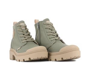 Schnürstiefelette PALLADIUM "PALLABASE TWILL", Damen, Gr. 39, vetiver, Textil, Schuhe Schnürstiefelette, Schnürstiefel, Schnürboots aus Canvas mit Reißverschluss (92358351-39) vetiver