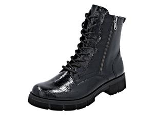 Schnürstiefelette REMONTE, Damen, Gr. 38, schwarz, Lacklederimitat, glänzend, Schuhe Schnürstiefelette, Schnürboots, Stiefelette, Profilsohle, mit Glitzer-Schnürsenkel (40984366-38) schwarz