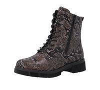 Schnürstiefelette REMONTE, Damen, Gr. 43, schwarz kombiniert, Lederimitat, Schlangenoptik, Schuhe Schnürstiefelette, Blockabsatz, Schnürboots im modischem Reptilien-Look (66197045-43) schwarz kombinie