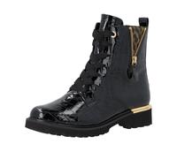 Schnürstiefelette REMONTE, Damen, Gr. 44, wärmend, schwarz (schwarz, leo), Lacklederimitat, Reptilienprägung, glänzend, Schuhe Schnürstiefelette, Schnürstiefelette in Kroko-Lackoptik mit Innenreißvers
