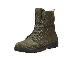Schnürstiefelette RICOSTA "Ricosta Stiefelette Veloursleder", Mädchen, Gr. 30, grün (army), Veloursleder, Schuhe Schnürstiefelette (31150618-30) army