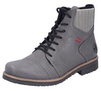 Schnürstiefelette RIEKER, Damen, Gr. 37, grau, Elastischer Einsatz, Lederimitat, Basic, Schuhe Schnürstiefelette, Schnürboots, Herbststiefelette, Blockabsatz, mit weicher Innensohle (19782651-37) grau