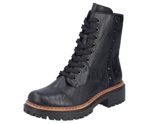 Schnürstiefelette RIEKER, Damen, Gr. 37, schwarz, Lederimitat, unifarben, Schuhe Schnürstiefelette, Schnürboots, Blockabsatz, Innenreißverschluss und Nietenverzierung (18774915-37) schwarz