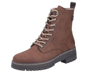 Schnürstiefelette RIEKER, Damen, Gr. 38, braun (cognac), Lederimitat, Schuhe Schnürstiefelette, Schnürboots, Plateauboots, Profilsohle, mit Innenreißverschluss (33989444-38) cognac