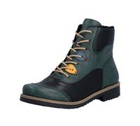 Schnürstiefelette RIEKER, Damen, Gr. 38, petrol, Lederimitat, Schuhe Schnürstiefelette, Boots, Schnürboots, Blockabsatz mit bunten Applikationen (35915324-38) petrol