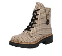 Schnürstiefelette RIEKER, Damen, Gr. 39, schwarz (beige, schwarz), Textil, Glanzfaden, Schuhe Schnürstiefelette, Schnürboots, Herbstboots, Profilsohle, Blockabsatz, im Pepita-Look (61621450-39) beige,