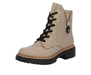 Schnürstiefelette RIEKER, Damen, Gr. 39, schwarz (beige, schwarz), Textil, Glanzfaden, Schuhe Schnürstiefelette, Schnürboots, Herbstboots, Profilsohle, Blockabsatz, im Pepita-Look (61621450-39) beige,