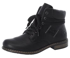 Schnürstiefelette RIEKER, Damen, Gr. 39, schwarz, Filz, Lederimitat, Nubuklederimitat, Schuhe Schnürstiefelette, Schnürboots, Blockabsatz, mit gepolstertem Schaftabschluss, Topseller (66856932-39) sch