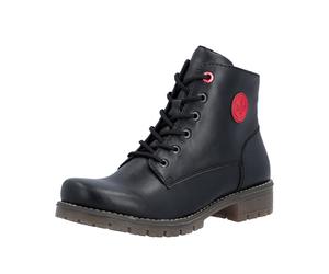 Schnürstiefelette RIEKER, Damen, Gr. 39, wärmend, schwarz, Lederimitat, Basic, Schuhe Schnürstiefelette, Ankleboots, Schnürboots, Klassik-Stiefelette mit Logoprägung (74560865-39) schwarz
