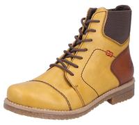 Schnürstiefelette RIEKER, Damen, Gr. 41, ockergelb, braun, Lederimitat, Elastischer Einsatz, Basic, Schuhe, Schnürboots, Herbststiefelette, Blockabsatz, mit weicher Innensohle (43780233-41) ockergelb,