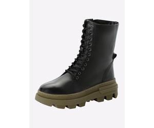 Schnürstiefelette SHEEGO, Damen, Gr. 37, schwarz (schwarz, khaki), Glattleder, Leder, Schuhe Schnürstiefelette (96464138-37) schwarz, khaki