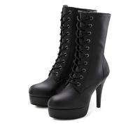 Schnürstiefelette "Stiefel", Damen, Gr. 40, schwarz (schwarz uni), Obermaterial: 100% Polyurethan. Decksohle: 100% Polyurethan. Futter: 100% Textilmaterial. Laufsohle: 100% Synthetik, LASCANA BELLE AF