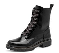 Schnürstiefelette TAMARIS, Damen, Gr. 36, schwarz (schwarz, lack), Lacklederimitat, kontrastfarbene Details, Schuhe Schnürstiefelette, Blockabsatz, Boots mit Schnürsenkeln im Animal-Look (70519124-36)
