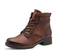 Schnürstiefelette TAMARIS, Damen, Gr. 38, cognac, Lederimitat, unifarben, used, Schuhe Schnürstiefelette, Blockabsatz, Schnürboots mit Nieten am Schaftrand besetzt (29292845-38) cognac