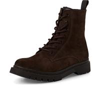 Schnürstiefelette TAMARIS, Damen, Gr. 39, braun (dunkelbraun), Veloursleder, unifarben, klassisch, Schuhe, Blockabsatz, Schnürboots, Herbstschuh mit Ziernähten (37118166-39) dunkelbraun
