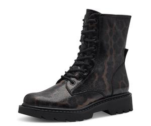 Schnürstiefelette TAMARIS, Damen, Gr. 39, braun, leooptik, Textil, Schuhe Schnürstiefelette, Blockabsatz, Schnürboots mit trendiger Prägung (10386315-39) braun, leooptik
