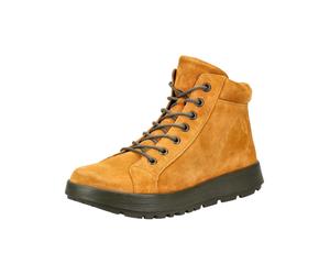 Schnürstiefelette THINK "Think Stiefelette Veloursleder", Damen, Gr. 39, gelb (hellgelb), Veloursleder, Schuhe Schnürstiefelette (21093320-39) hellgelb
