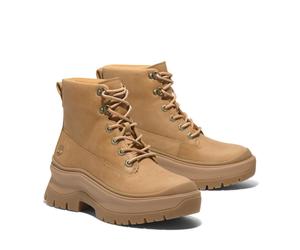 Schnürstiefelette TIMBERLAND "ROXIE LANE MID LACE UP BOOT", Damen, Gr. 39, braun (wheat full grain), Leder, Schuhe Schnürstiefelette, Winterschuhe, Winterstiefel, Schnürboots, Winterboots (36856029-39